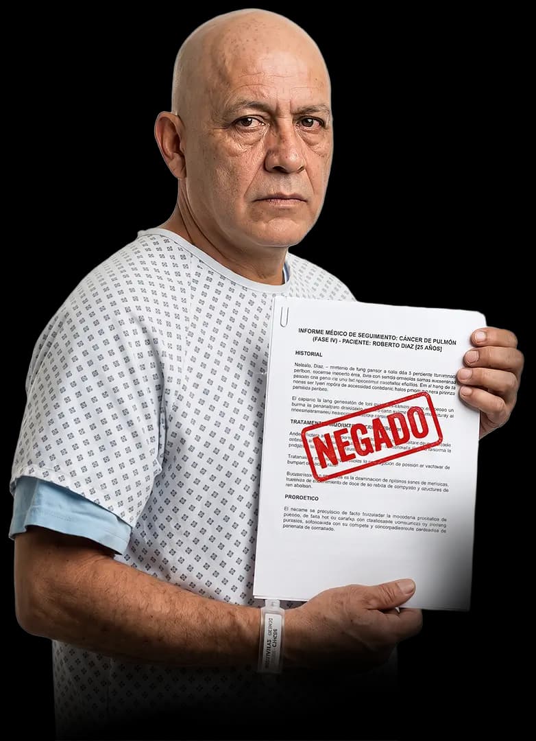 Paciente segurando um laudo médico com o carimbo NEGADO
